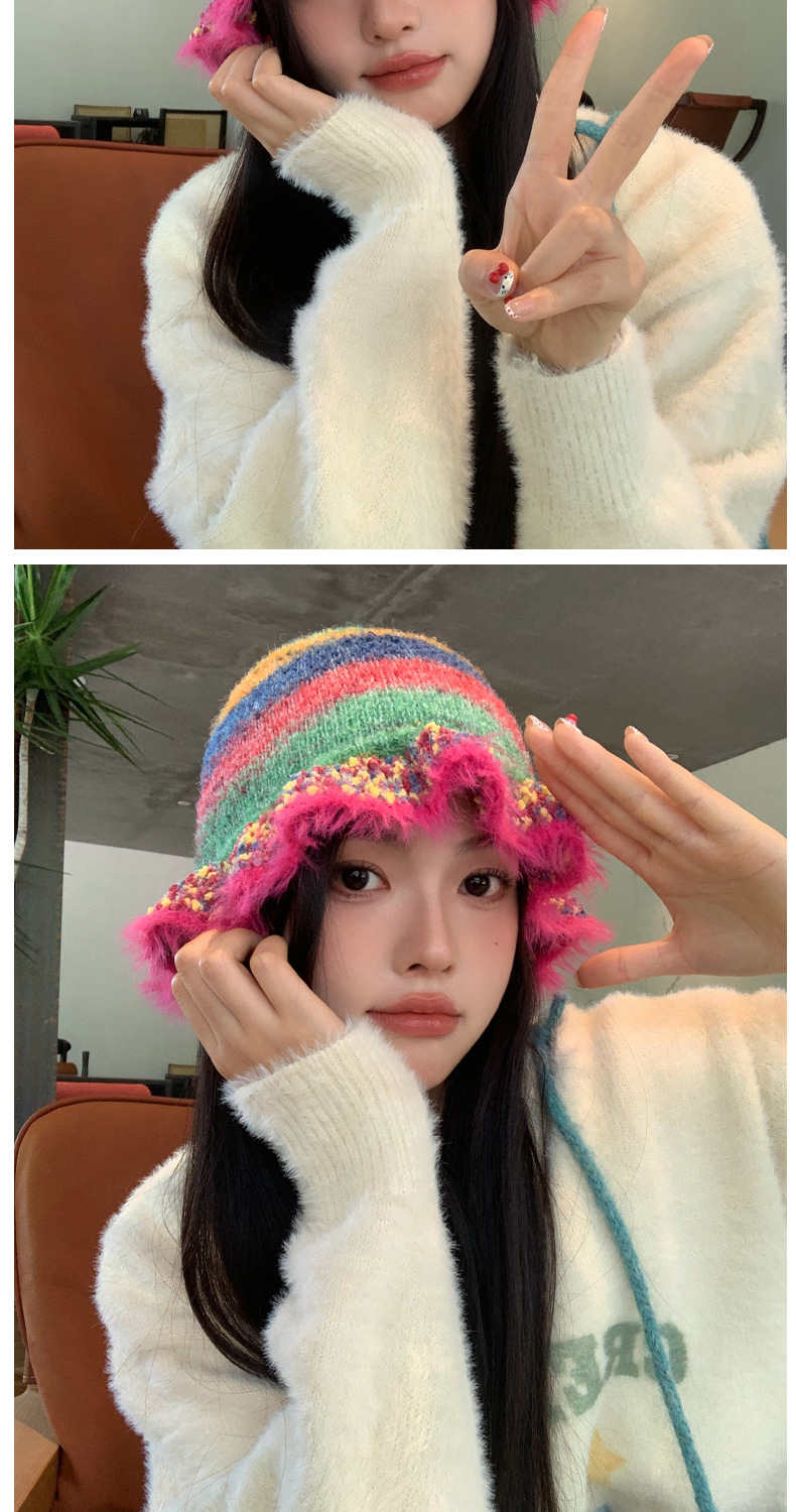 Foreign Trade Cross-Border Rainbow Retro Fisherman For Women, Autumn And Winter Dopamine Warm Thickened Bucket With Ear_voghion.com