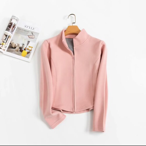 Autumn and winter graphene yoga suit with thick velvet and light, can be worn inside warm clothes, all-match slim upright collar outer for women
