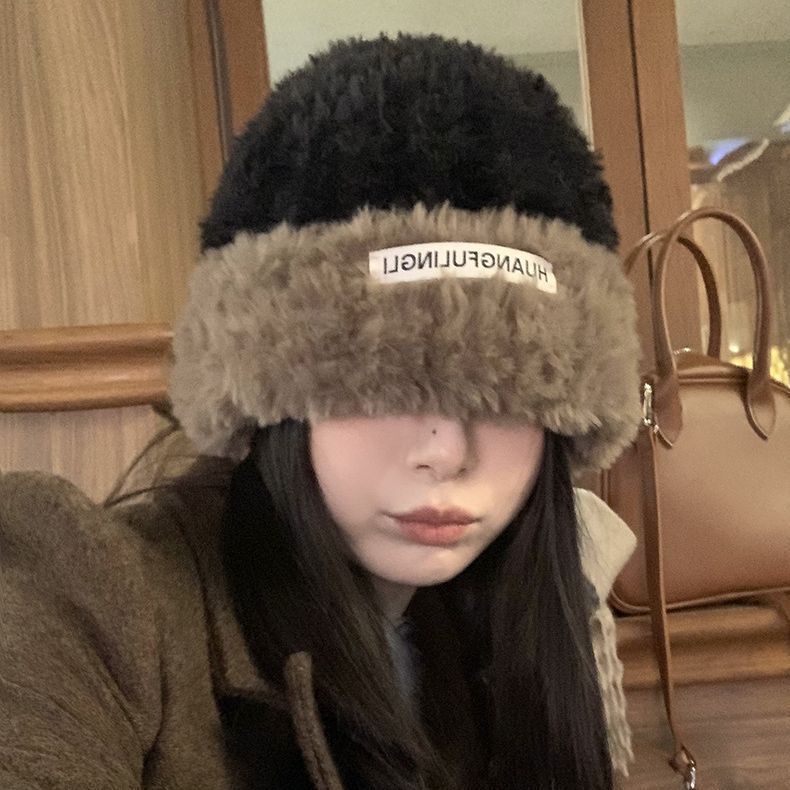 新款帽子女冬季加厚显脸小毛绒保暖毛线帽潮大头围护耳堆堆针织帽|undefined