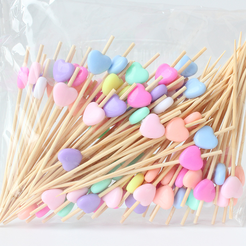 Macaron Love Star Plum Blossom Fruit Sign 100 pcs/paquete Fabricante de tenedores de frutas desechables Amazon Bamboo Sign