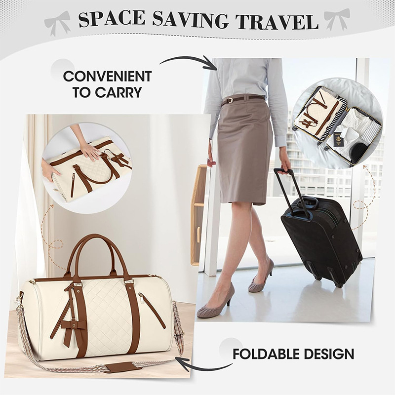 Nueva bolsa de ropa de viaje para mujer, ropa convertible de cuero, bolsa de lona con bolsa de zapatos, bolsa de ropa de mano