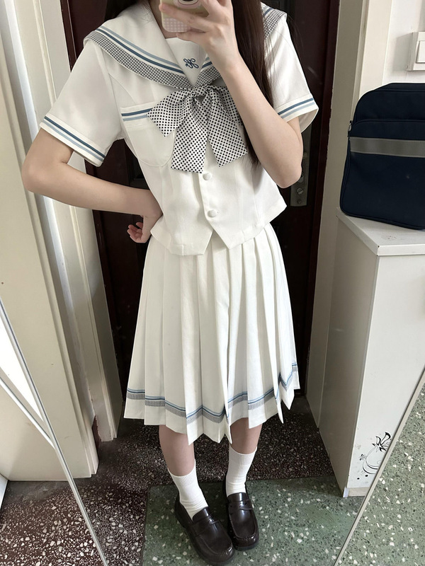 日系学院风新款巨好看白色水手服短袖女装jk制服百褶裙套装服装|undefined