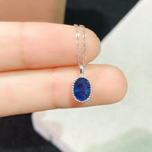 天然蓝宝石吊坠 高净度裸石5*7mm。s925银精工镶嵌厂家直供跨境热