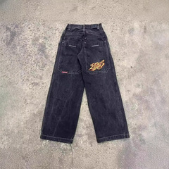 Y 2kジーパンの街頭の服の原宿ヒップホップのレトロなパンクの刺繍のゆったりしているジーパンの男性の腰の広い足のズボン