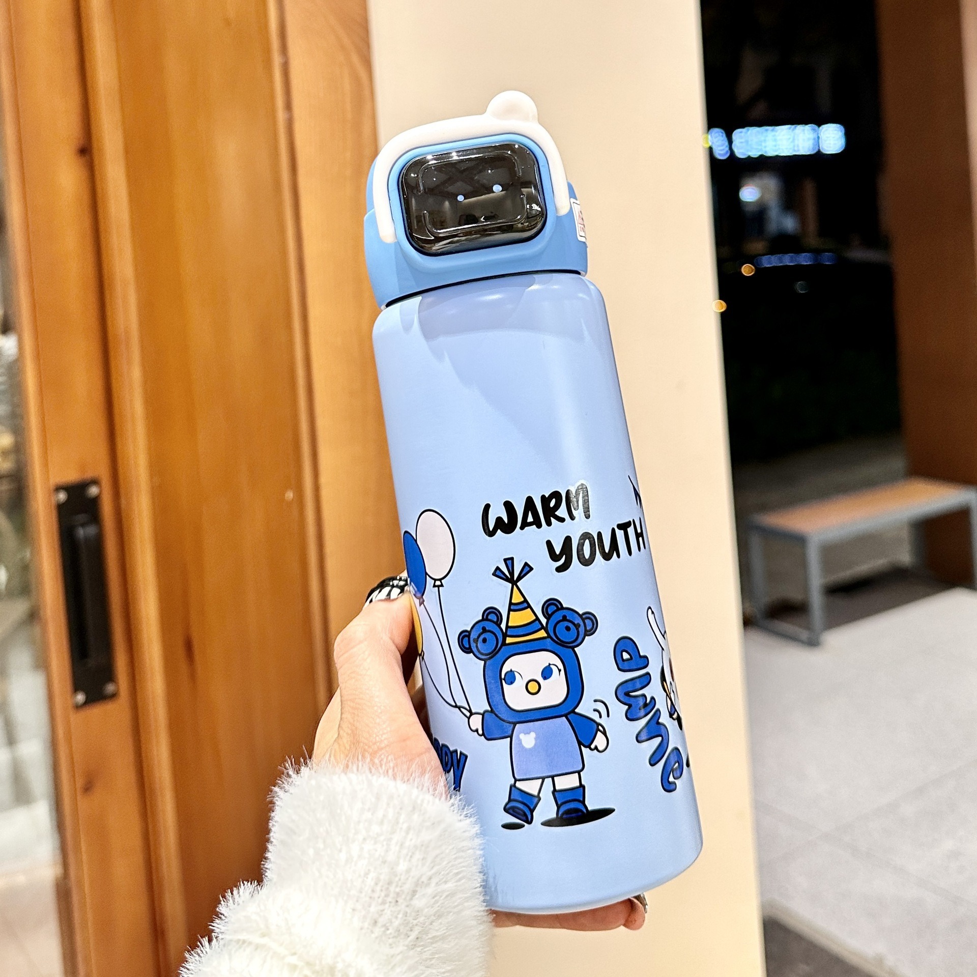El nuevo termo de acero inoxidable 316 de gran capacidad de dibujos animados de doble bebida, los estudiantes van a la escuela linda taza portátil para el vientre grande