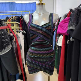 速卖通亚马逊新款跨境时尚渐变性感吊带包臀裙绷带裙酒会礼服