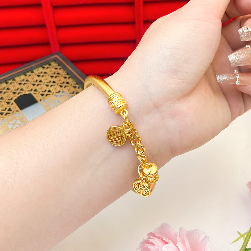 Estilo antiguo Vietnam arena oro Ping An Xi le Fu pulsera de cadena elegante de las mujeres pulsera de aleación de cobre de alta protección de color suministro al por mayor