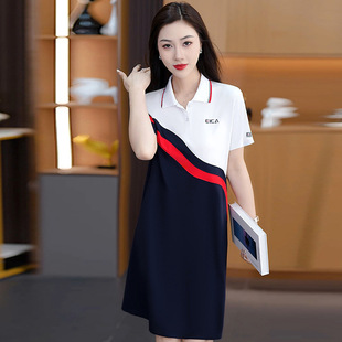 2025 New Sports Dress Summer Fashion Polo Collar Short-Sleeved Foreign Style Slimming Look Young Casual Mid-Length Skirt