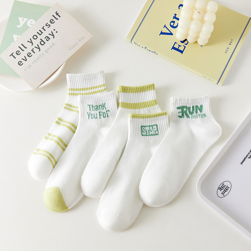 Una bolsa de 5 pares de envío gratis nuevos calcetines de la serie de dibujos animados de primavera y verano para hombres y mujeres calcetines de algodón absorbentes de sudor de boca baja calcetines de dopamina en stock