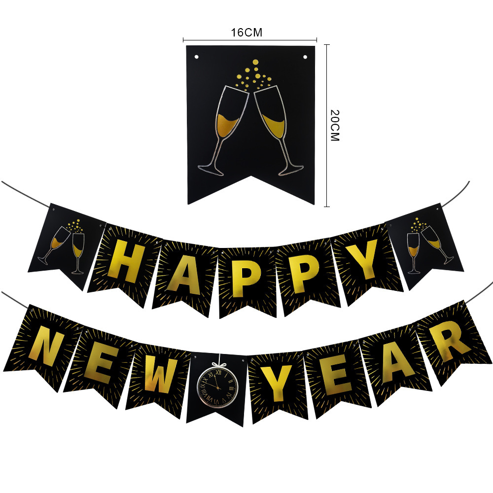 Mayorista 2023 Año Nuevo tira de la bandera negra estampado decoración de fiesta cola de pescado decoración de Año Nuevo feliz