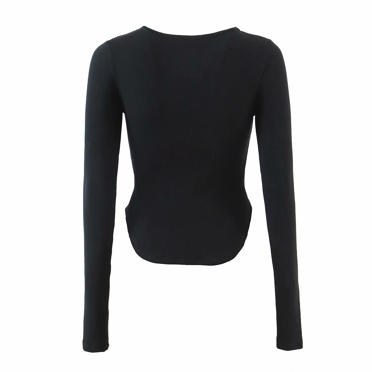  irregular hem square neck long sleeve knitted T-shirt  NSAM32041