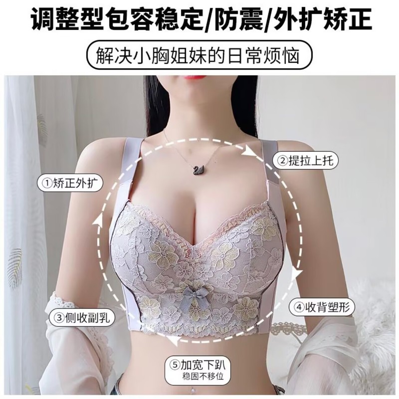 高級美しい蝶のドレス下着小さな胸プッシュアップ調節可能なブラジャー胸を縮小薄型レディースレースブラジャー|undefined