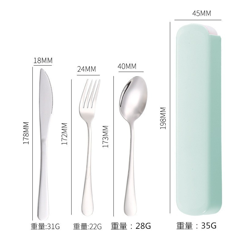 Juego portátil de cubiertos de acero inoxidable, incluye cuchillo, tenedor y cuchara, ideal para estudiantes o camping