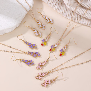 European and American Cross-Border Jewelry Animal Fruit Flower Earrings Set Cute Alloy Oil Dripping Colorful Butterfly Earrings Necklace