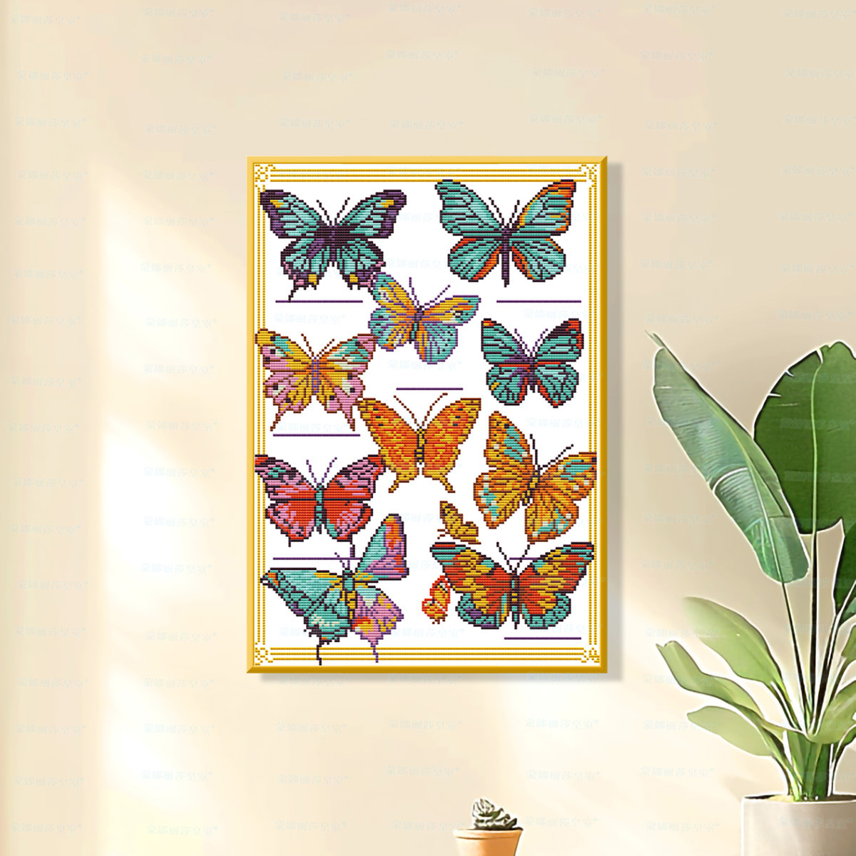Mona Lisa, mariposas reales, nuevas piezas simples, frescas, bordadas cruzadas hechas a mano.