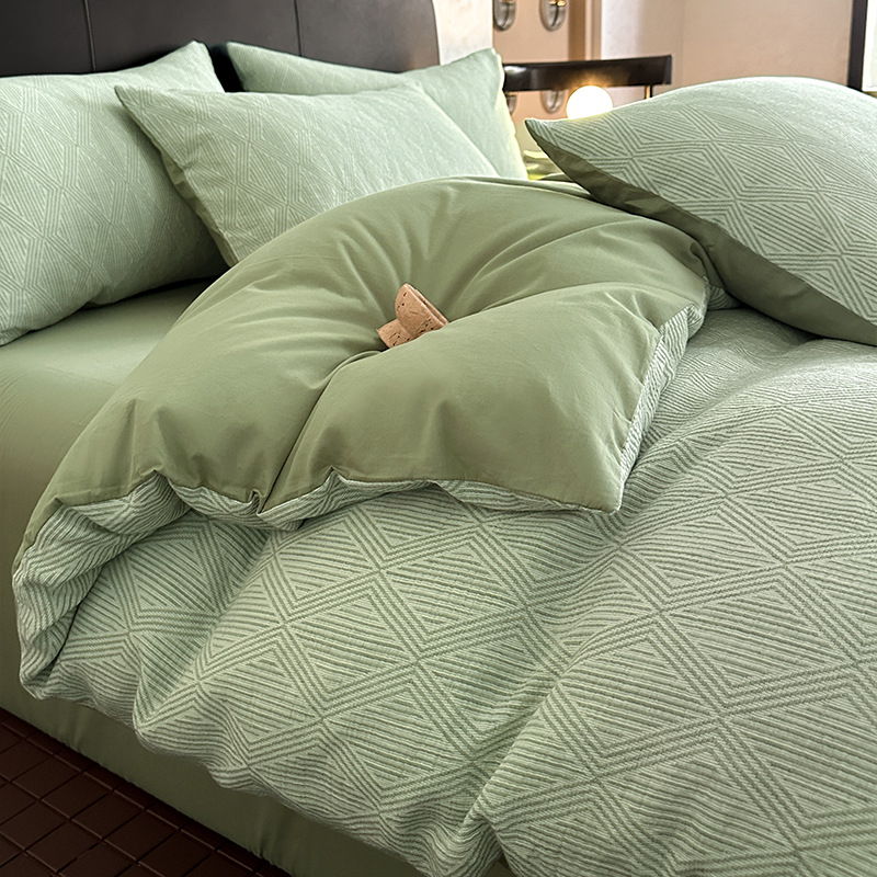 Cama de algodón de hilo de tres capas de lujo ligero de cuatro piezas de algodón puro 2024 nuevo hilo de doble capa simple funda de edredón de sábana