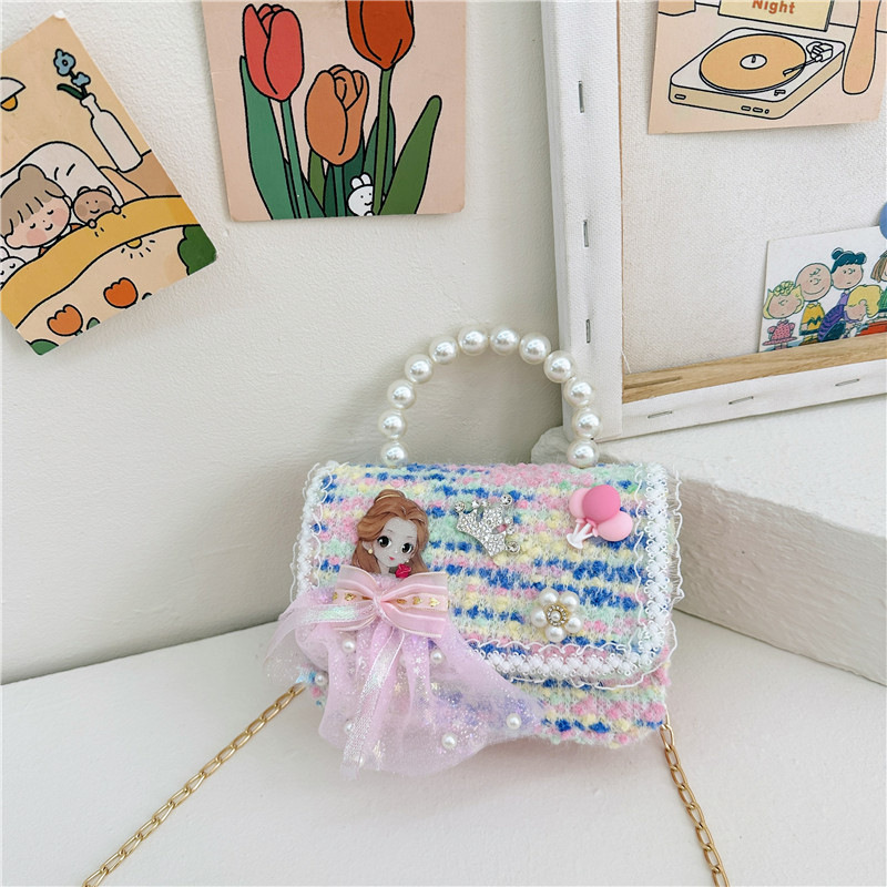 Bolso DE LOS NIÑOS 2024 nuevas Chicas lindas bolsa de mensajero princesa occidental accesorios bolsa Chanel estilo perla cadena bolsa