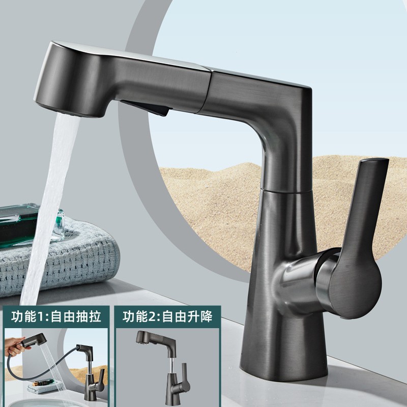 Grifo de lavabo de elevación y extracción de cobre, lavabo, baño, armario de baño, lavabo, grifo de agua fría y caliente