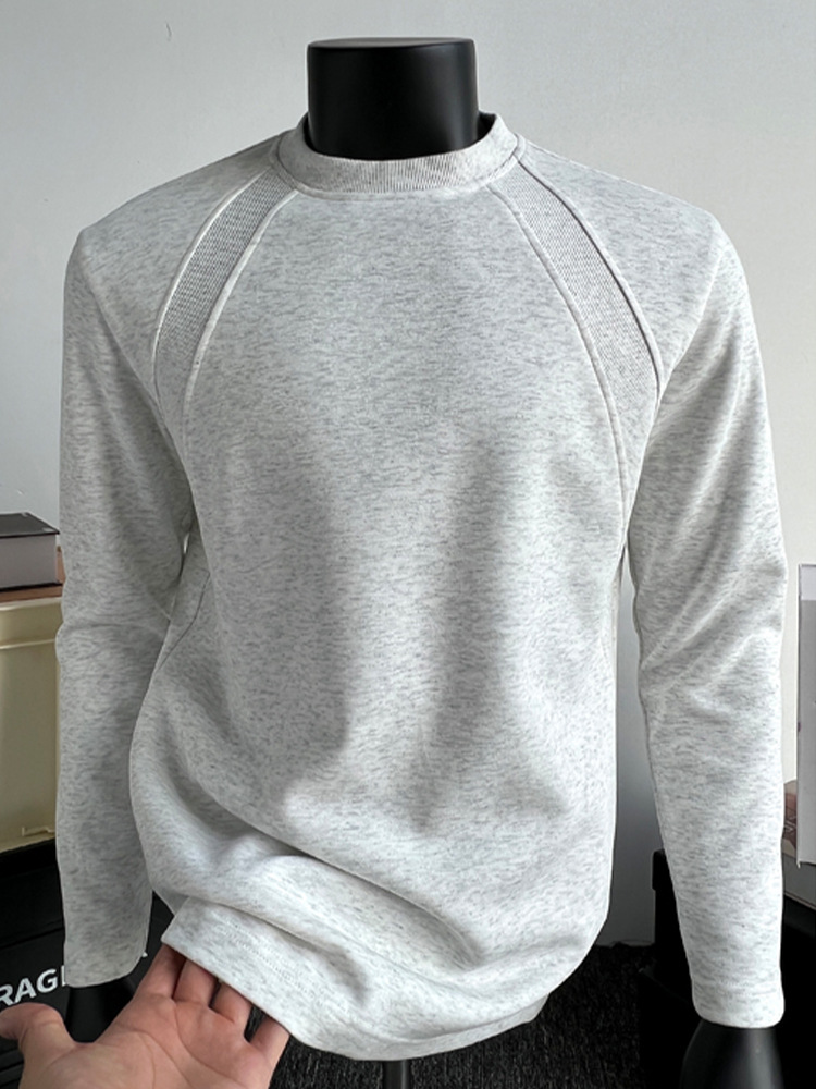 Men's Patchwork Chinese Cotton Long Sleeve T-shirt Round Neck_voghion.com