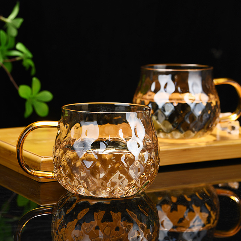 hermosa taza de vidrio de diamante casera de alto valor de agua, taza de desayuno, taza de leche, taza de menú, sensación de alto nivel