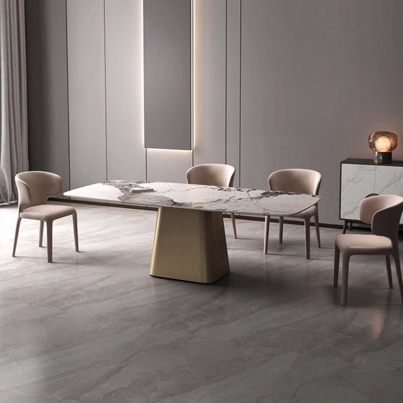 Italiano minimalista Placa de roca de acero inoxidable mesa de comedor y silla combinación rectangular Luz de lujo de alta gama hogar pequeño apartamento mesa de comedor brillante