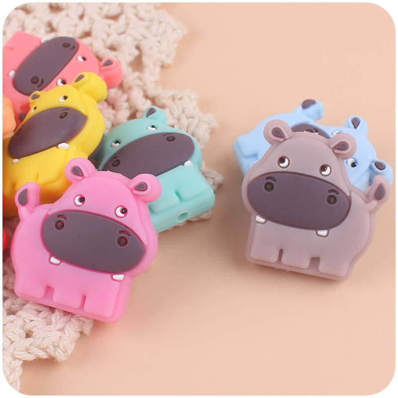 Bebé suministros de dibujos animados animal hipopótamo mordedor creativo DIY bebé molar cadena de pezón cadena anti-caída accesorios pequeños