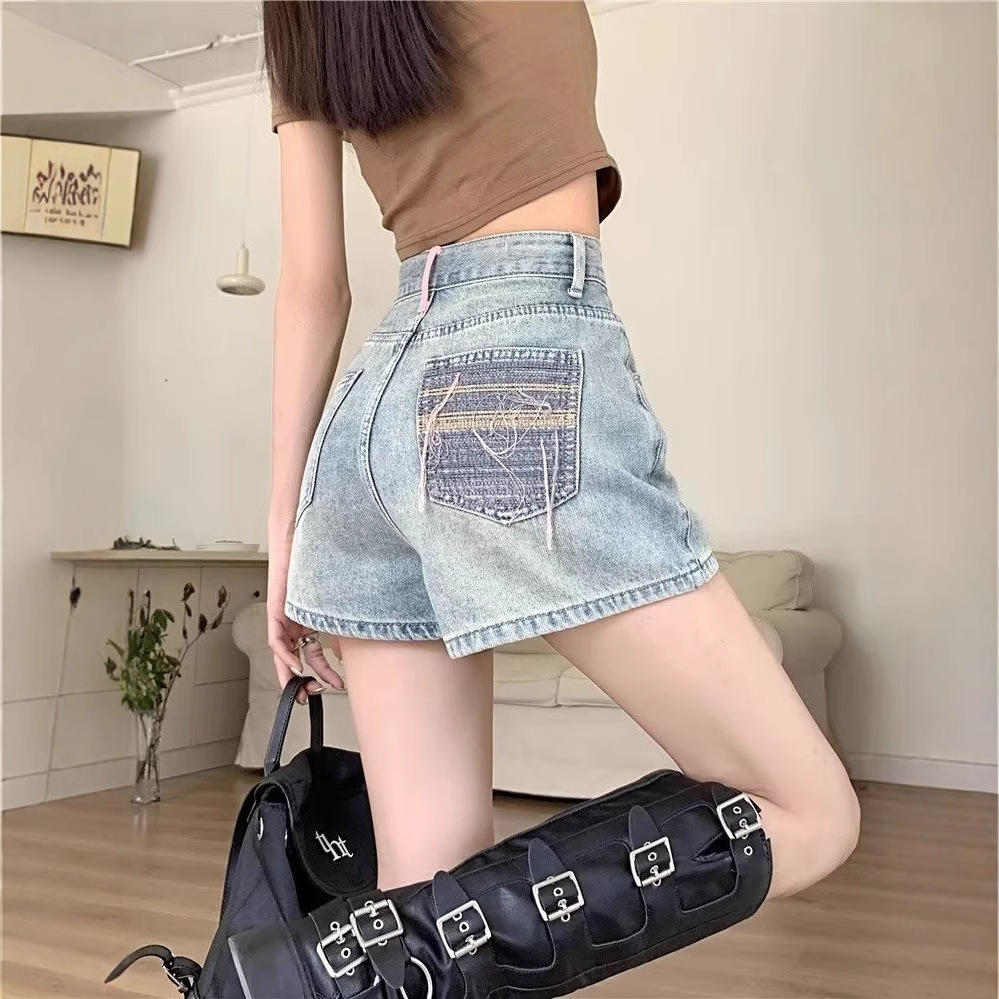 Pantalones Cortos de Mezclilla de Talle Alto de Poliéster, Microelástico