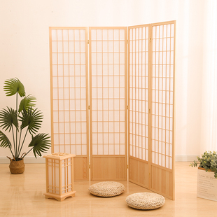 ➺ Japanese-Style Solid Wood Screen Partition for Living Room Entrance with Baffle, Simple Modern Folding Mobile Entryway Background