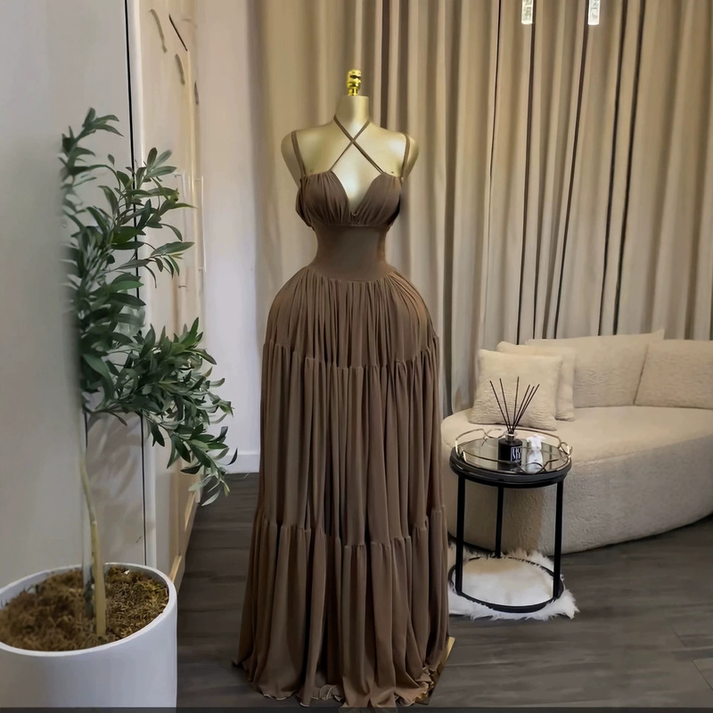 In stock 2026 new cross-border European and American women's clothing INS holiday mesh strap elegant high-waisted long dress In stock 2026 new cross-border European and American women's clothing INS holiday mesh strap elegant high-waisted long dress