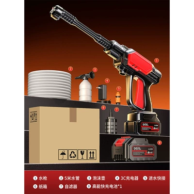 Machine Household Brushless High-Pressure Water | Portable car washer - german-engineered-quad-pump-pulse-turbine-boost96vh-high-endurance-single-battery40-knots-power-1-battery-1-charge-5m-water-pipesix-in-one-nozzle-carton-packaging