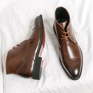 Cross-border plus size High-top Pointed Men's Boots Autumn and Winter New Business Dress British Fashion Lace-up High-top Leather Boots
