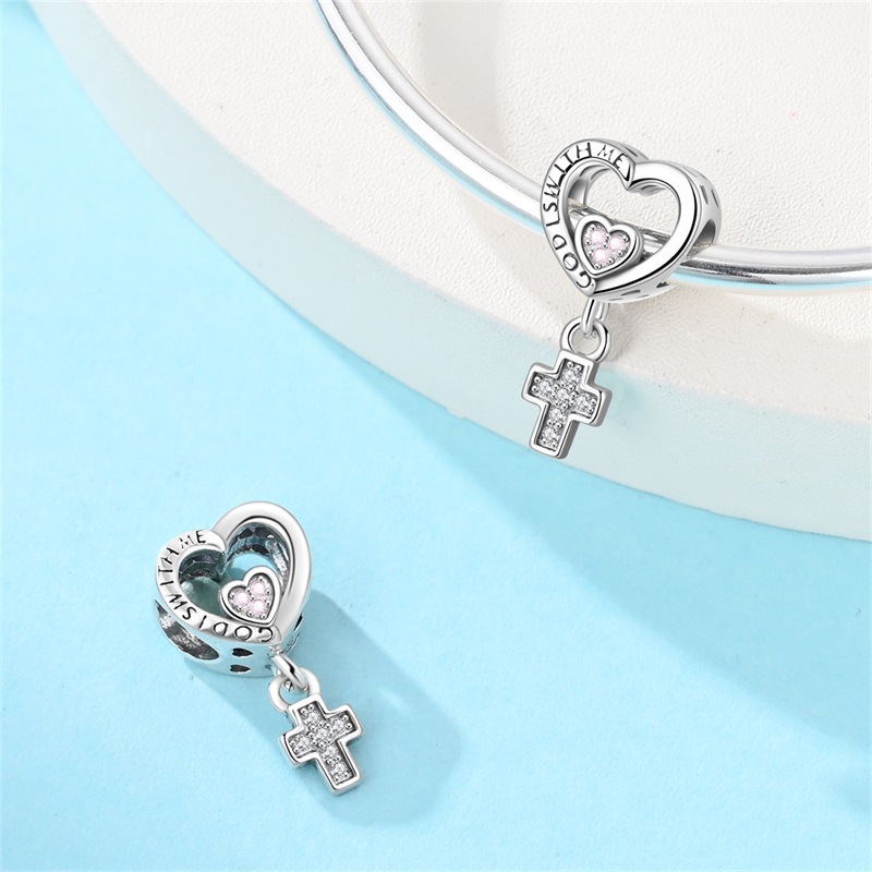 925 Sterling Silber Charm Unsere Liebe Frau der Liebe Kreuz Perle Charm DIY Schmuck Armband Zubehör_voghion.com