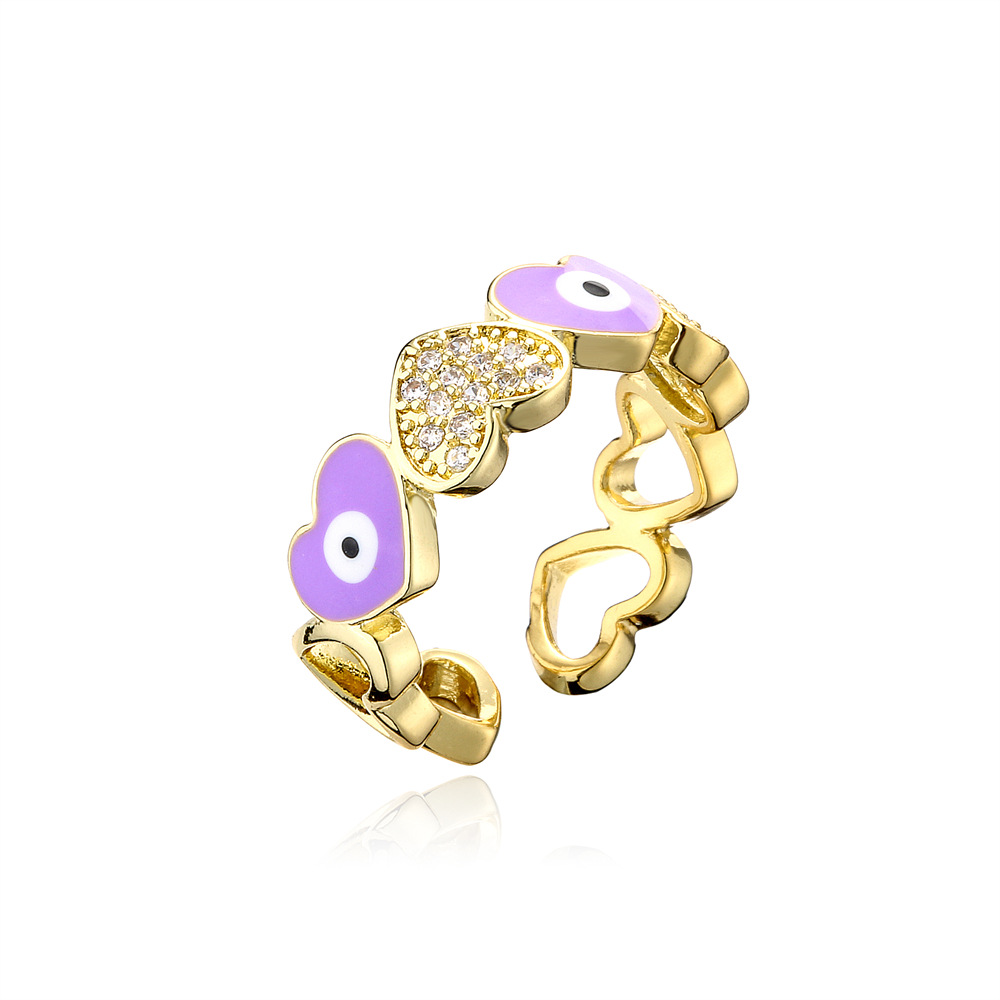 new heart shape dripping oil zircon devil eye golden open ring