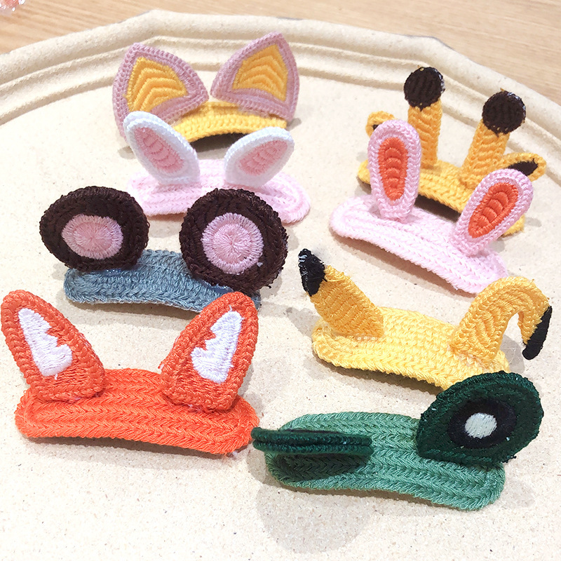 立體針織髮夾可愛韓國側邊劉海夾卡通動物頂夾兔耳朵發卡髮飾