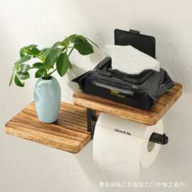 现货批发壁挂式纸巾架跨境铁艺结合香薰收纳架木质卫生间卷纸架