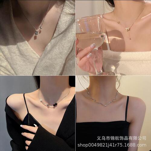 Titanium steel necklace for women, black agate beads lockchain, summer high-end cool style choker,  new fashion trend.