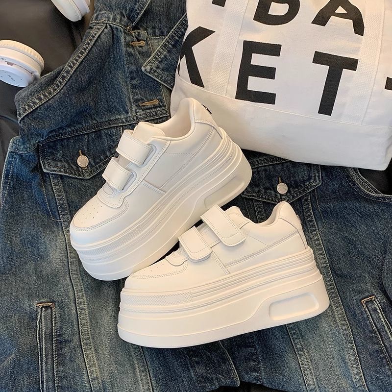 Magic Tape Inner Height Increase 7cm Small White Shoes Soft Leather 2025 Autumn New Thick-Soled Casual Classic Sneakers