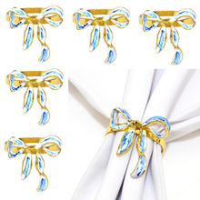 2025新款圣诞餐巾扣青花瓷蝴蝶结餐巾环光明节餐巾圈合金厂家批发