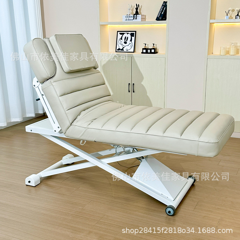 Cama de belleza eléctrica con agujero de respiración elevación control de pie ajuste de altura con masaje SPA doble reposabrazos calefacción de la superficie de la cama