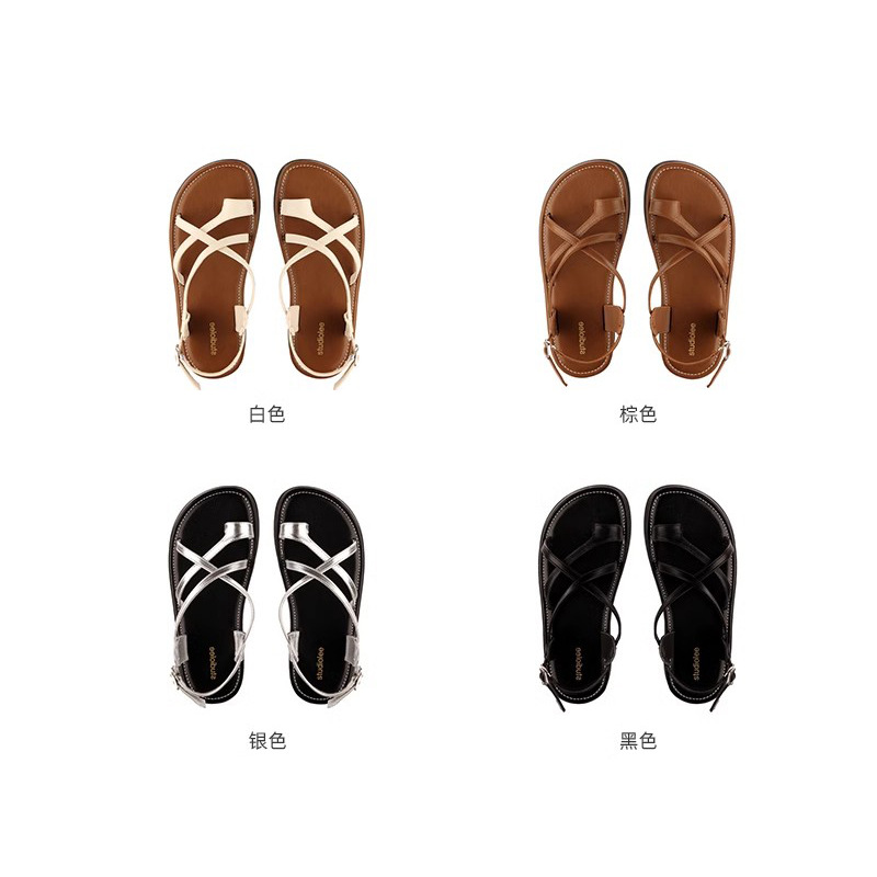 Madre de uva de verano nueva moda hebilla cruzada dedos de dedos nicho de estilo romano de vacaciones sandalias de suela gruesa para mujeres