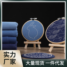 刺子绣布料深浅蓝色半米水洗绉布手工茶席杯垫材料蓝染棉里布