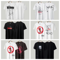 トラビススコット x ミッチェル&ネス レターパターン ラウンドネック Tシャツ ヒップホップ ピュアコットン 半袖 夏