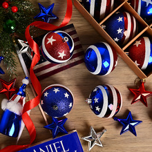 跨境新款美国独立日圣诞树挂饰8CM电镀球红蓝白PS圣诞球装饰