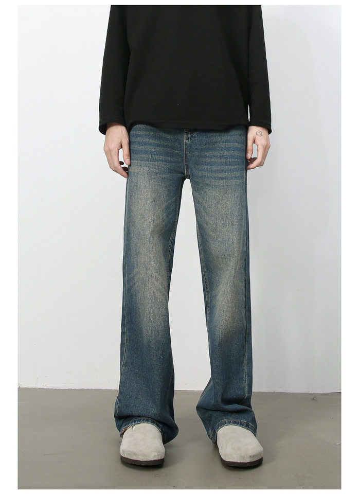Quần jean nam ống rộng suông thẳng phong cách Mỹ, denim wash đơn giản — màu xanh, màu xanh nhạt chi tiết 13