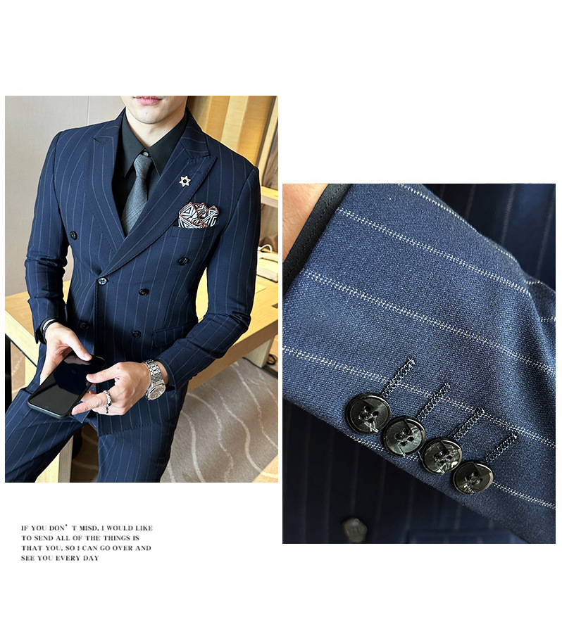 Heren pak gestreift double breasted slim fit voor bruiloft_voghion.com