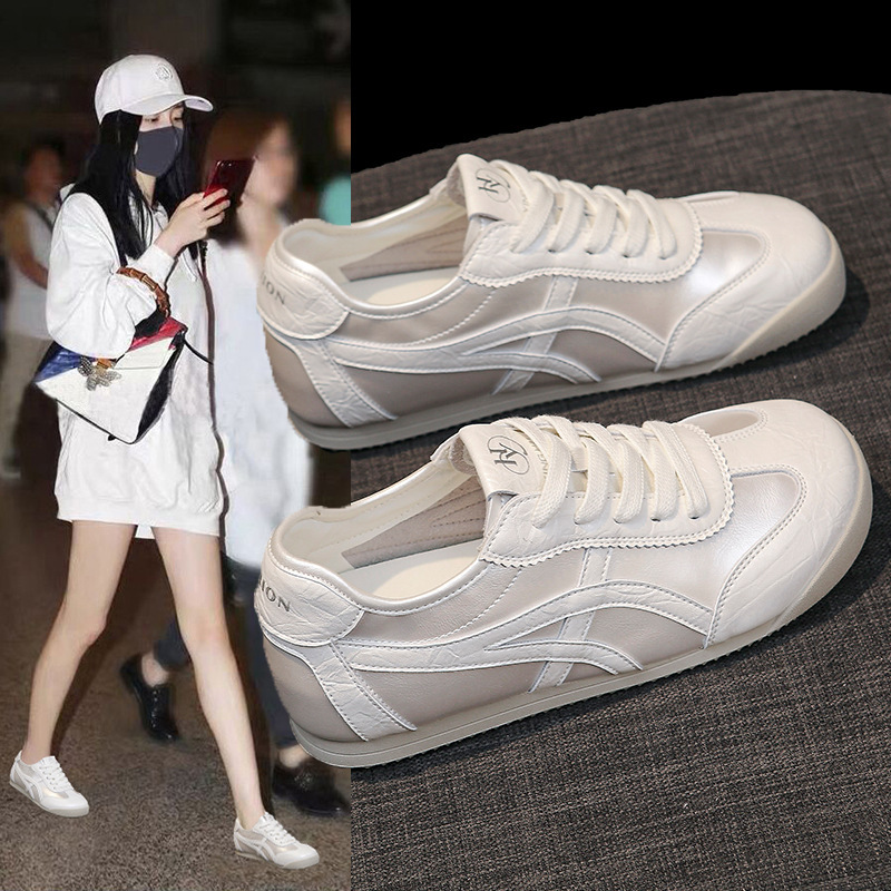 Genuine Leather Moral Training Shoes for Women 2025 New Autum Versatile Casual Sports Sneakers Soft Sole White Shoes Forrest Gump Women's Shoes