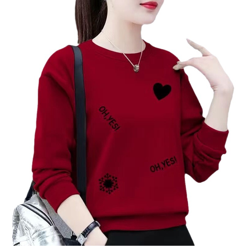 長袖のtシャツの女性の春秋の新型の大きいサイズの洋気のお母さんの服装はゆったりしています。