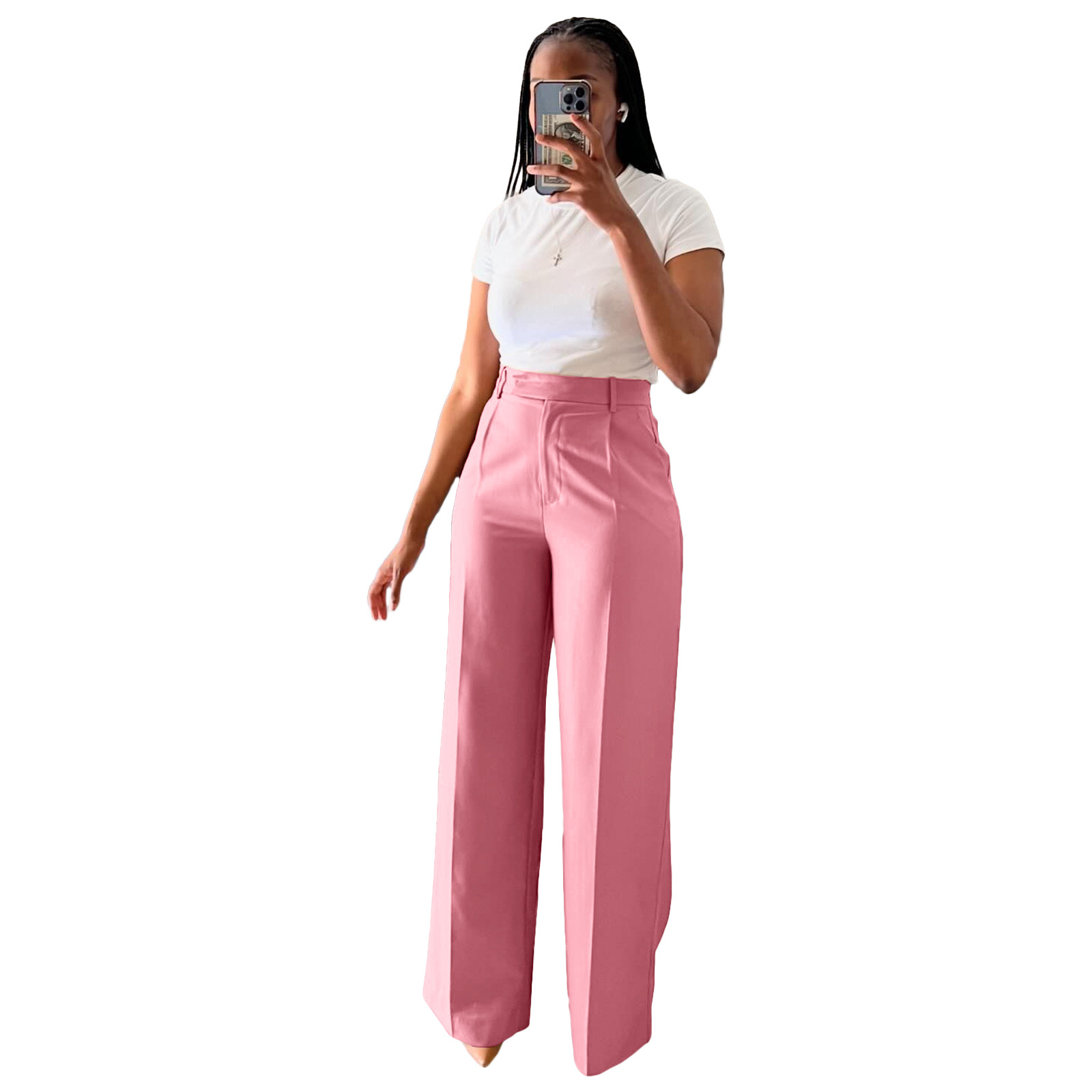 High waisted straight wide leg casual trousers_mkmklike.com