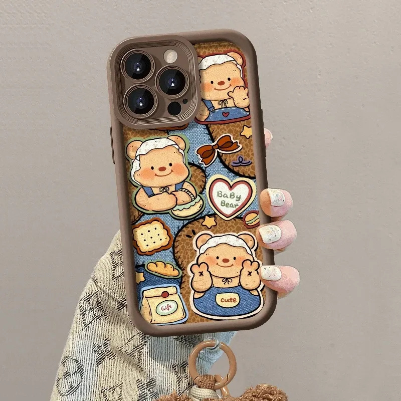 Autumn and Winter New Products Suitable for Xiaomi 17 Denim Bear Cartoon Mobile Phone Case Redmi Note15 Fine Hole Doll Hand Rope