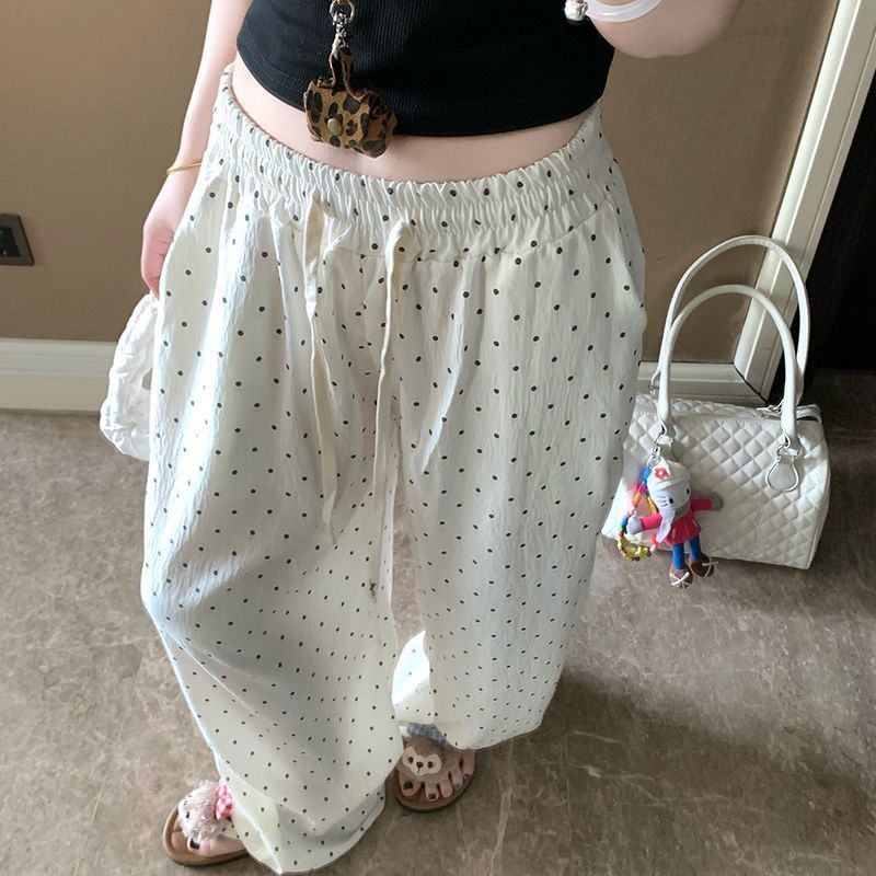 Summer New Polka Dot Cloud Cotton Sleep Pants for Girls, High-Waisted Casual Straight-Leg Pants for Outdoor Wear, Lazy Style Home Pants Summer New Polka Dot Cloud Cotton Sleep Pants for Girls, High-Waisted Casual Straight-Leg Pants for Outdoor Wear, Lazy Style Home Pants